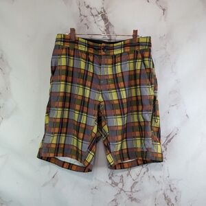 The North Face Board Shorts Mens 30 Orange Gray Swim Trunks Hybrid Plaid
